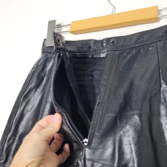 Valentina Vintage Leather Skirt Lined Black A-Line Classic Zipper Womens Retro - Picture 5 of 9